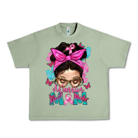 Oil Green Warrior Mom Messy Bun With Flowers Urban Heavy Tee - BundleAndBundleShop