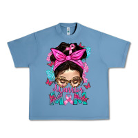 Pebble Blue Warrior Mom Messy Bun With Flowers Urban Heavy Tee - BundleAndBundleShop