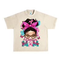 Sandshell Warrior Mom Messy Bun With Flowers Urban Heavy Tee - BundleAndBundleShop