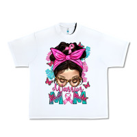 White Warrior Mom Messy Bun With Flowers Urban Heavy Tee - BundleAndBundleShop