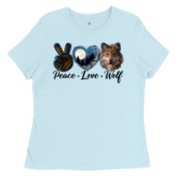 Baby Blue peace love wolf head Ladies Tee - LillyAllenDesigns