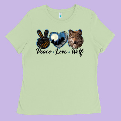 Peace Love Wolf Head Ladies Tee Designed By Lillyallendesigns