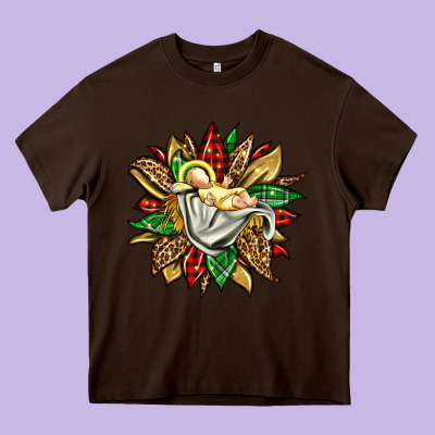 Christmas Baby Jesus Sunflower Heavy Core Tee Designed By Jasminsmagicworld