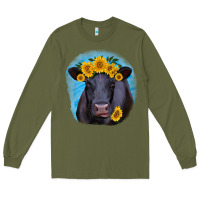 Army Green black angus with sunflower Long Sleeve Tee - RanaPortraitStore