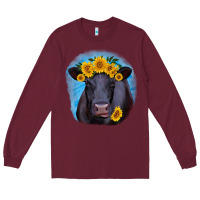 Burgundy black angus with sunflower Long Sleeve Tee - RanaPortraitStore