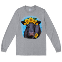Heather Grey black angus with sunflower Long Sleeve Tee - RanaPortraitStore