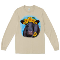 Mushroom black angus with sunflower Long Sleeve Tee - RanaPortraitStore