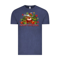 Vintage Denim merry christmas reindeer Vintage Tee - MaliasSmallBusiness