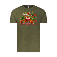 Vintage Olive merry christmas reindeer Vintage Tee - MaliasSmallBusiness
