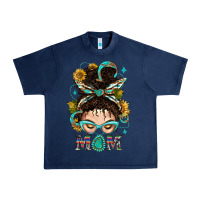 Navy Western Messy Bun Mom With Sunflower Urban Heavy Tee - BundleAndBundleShop