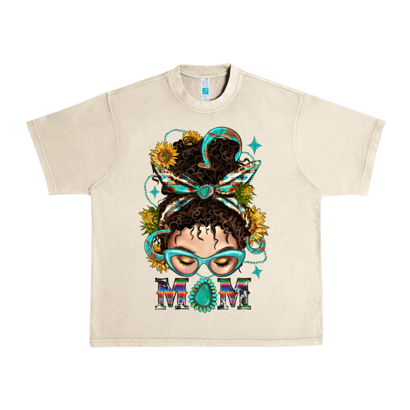 Western Messy Bun Mom With Sunflower Urban Heavy Tee by BundleAndBundleShop | Teevron