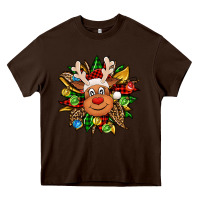 Chocolate Brown Christmas reindeer sunflower Heavy Core Tee - Jasminsmagicworld
