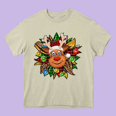 Christmas Reindeer Sunflower Heavy Core Tee Designed By Jasminsmagicworld