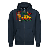 Navy free ish since 1865 black girl peekaboo juneteenth Zipper Hoodie - CowGirlArtShop