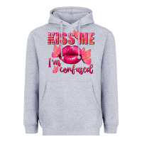 Heather Grey Kiss me i'm so confused Valentine's Day Heavyweight Hoodie - FaDigitalArtStudio