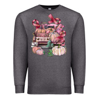 Charcoal Heather Breast Cancer truck with pumpkins Premium Sweatshirt - FaDigitalArtStudio