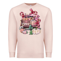 Pale Pink Breast Cancer truck with pumpkins Premium Sweatshirt - FaDigitalArtStudio