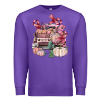 Purple Breast Cancer truck with pumpkins Premium Sweatshirt - FaDigitalArtStudio