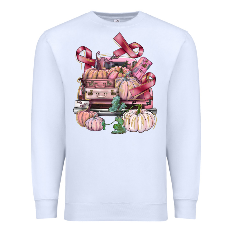 Breast Cancer Truck With Pumpkins Premium Sweatshirt by FaDigitalArtStudio | Teevron