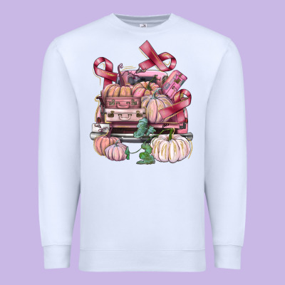 Breast Cancer Truck With Pumpkins Premium Sweatshirt Designed By Fadigitalartstudio