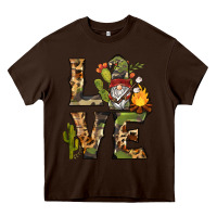 Chocolate Brown love camping gnome Heavy Core Tee - BarkalooDesign