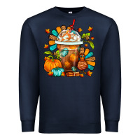 Navy Thanksgiving Frappe Coffee Premium Sweatshirt - FaDigitalArtStudio