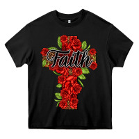 Black faith floral cross Heavy Core Tee - NancyCooperArtShop