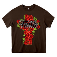Chocolate Brown faith floral cross Heavy Core Tee - NancyCooperArtShop