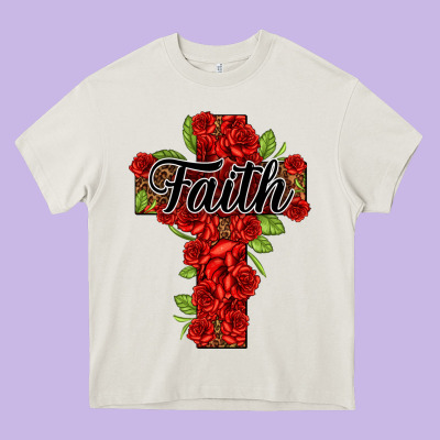 Faith Floral Cross Heavy Core Tee Designed By Nancycooperartshop