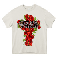 Cream faith floral cross Heavy Core Tee - NancyCooperArtShop