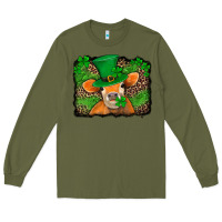Army Green st patricks orange cow with leopard background Long Sleeve Tee - Jasminsmagicworld