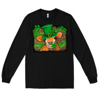 Black st patricks orange cow with leopard background Long Sleeve Tee - Jasminsmagicworld