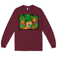 Burgundy st patricks orange cow with leopard background Long Sleeve Tee - Jasminsmagicworld