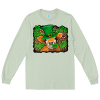 Matcha st patricks orange cow with leopard background Long Sleeve Tee - Jasminsmagicworld