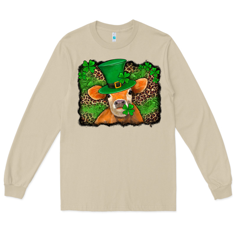St Patricks Orange Cow With Leopard Background Long Sleeve Tee by Jasminsmagicworld | Teevron