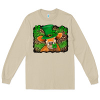 Mushroom st patricks orange cow with leopard background Long Sleeve Tee - Jasminsmagicworld