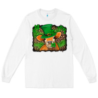 White st patricks orange cow with leopard background Long Sleeve Tee - Jasminsmagicworld