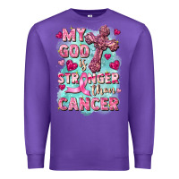 Purple My God is stronger than Cancer Premium Sweatshirt - FaDigitalArtStudio