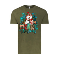 Vintage Olive merry christmas snowman Vintage Tee - MaliasSmallBusiness
