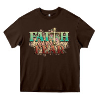 Chocolate Brown faith over fear cross Heavy Core Tee - NancyCooperArtShop