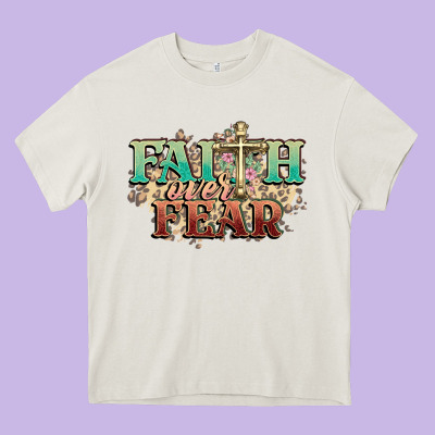 Faith Over Fear Cross Heavy Core Tee Designed By Nancycooperartshop