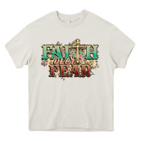 Cream faith over fear cross Heavy Core Tee - NancyCooperArtShop