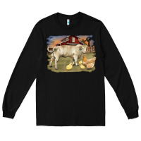 Black charolaris bull and chicken in barnyard Long Sleeve Tee - RanaPortraitStore