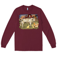 Burgundy charolaris bull and chicken in barnyard Long Sleeve Tee - RanaPortraitStore