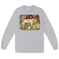 Moon Dust charolaris bull and chicken in barnyard Long Sleeve Tee - RanaPortraitStore