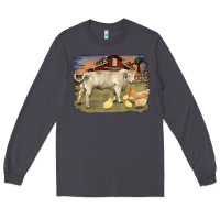 Smoke charolaris bull and chicken in barnyard Long Sleeve Tee - RanaPortraitStore