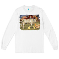 White charolaris bull and chicken in barnyard Long Sleeve Tee - RanaPortraitStore