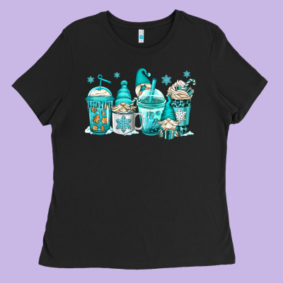 Winter Christmas Gnomes Coffee Cups Ladies Tee Designed By Jasminsmagicworld