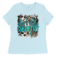 Baby Blue born  raised country Ladies Tee - NancyCooperArtShop