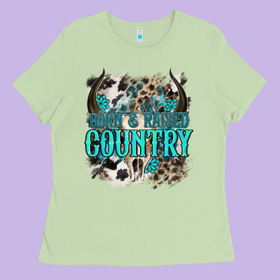Born  Raised Country Ladies Tee Designed By Nancycooperartshop
